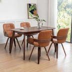 Set of 4 Mid Century Modern Chairs - Swivel Dining Chairs with Arms and Curved Back, Faux Leather Reception Room Chairs, Ideal for Kitchen/Living Room/Reception/Desk (Walnut Brown)
