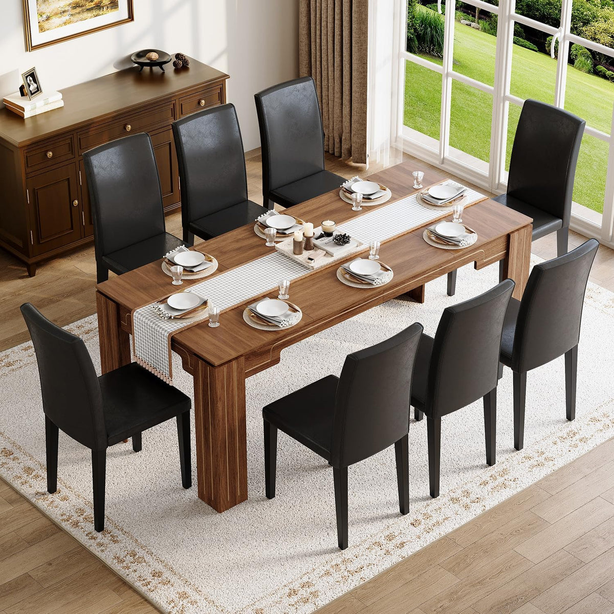 71" Wood Dining Table for 6-8, Large Rectangular Wood Grain Kitchen Dining Table with Thick Stable Legs for Dining Room and Family Dining