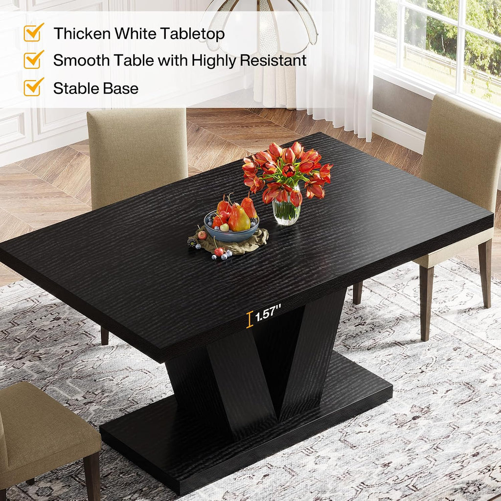 Tribesigns 47-Inch Dining Table for 4, Black Kitchen Dinner Table with Heavy Duty Pedestal, Farmhouse Wooden Eating Table for Home, Dining Room, Small Space, Black