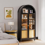 YESHOMY Kitchen Pantry Cabinet, 71" Arched Storage Cabinets Tall Pantry, Bookshelf, with Large Drawers, Shelves and Glass Doors, Farmhouse Cupboard, for Living Room, Dining Room(Black)