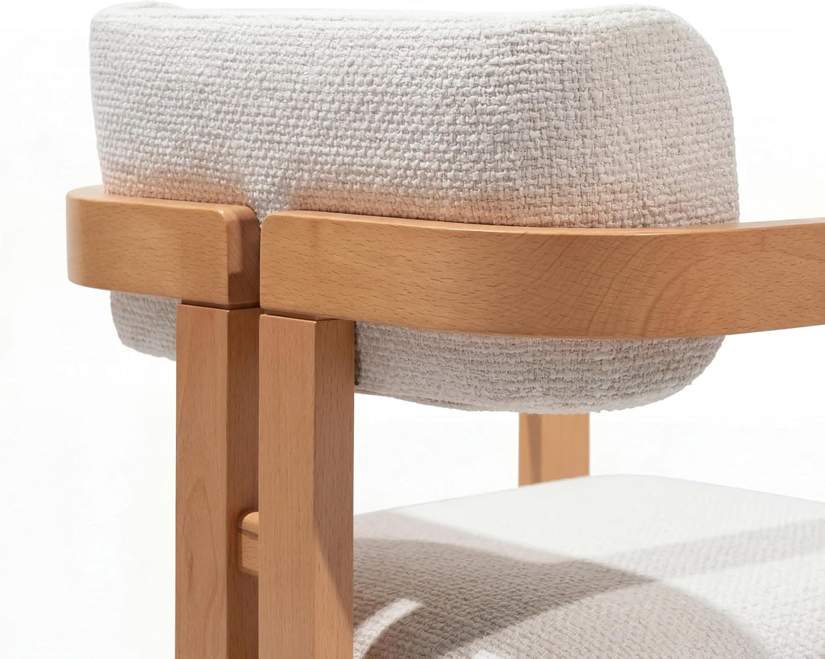 MELAGIO Mid-Century Modern Dining Chair – Upholstered Performance Fabric Seat, Solid Walnut Wood Frame, Fully Assembled Accent Chair for Dining Room, Kitchen or Living Space (Cream)