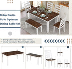 Harper & Bright Designs Rustic 6-Piece Dining Set with Table, 4 Chairs & Bench | Farmhouse Kitchen Table Set with Ergonomic Seating for Dining Room (Walnut + Cottage White)