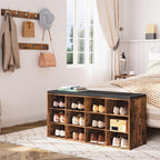 HOOBRO Shoe Storage Bench with Cushion, 39.4" L Entryway Bench with 12 Cubbies, Entryway Hall Tree with Storage, Shoe Cabinet with Coat Rack for Bedroom, Hallway, Holds up to 330 lb, BF112HX01G1