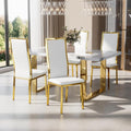 Modern Dining Chairs Set of 4 White Faux Leather with Chrome Gold Metal Legs, Curved High Back Design & Cloud Cushioning, Mid-Century Kitchen Chairs with Non-Slip Feet (Easy Assembly)