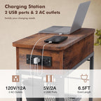 Colima Lift-Top Side Table with Charging Station - Mobile End Table with USB Ports & AC Outlets, Hidden Storage, Wheels - Rustic Wood Nightstand for Living Room, Bedroom, Office