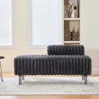 Aoowow Faux Fur Bedroom Ottoman Bench 49.6" Long Ottoman Benches for Living Room Bed End Rectangular Window Entryway Bench Footrest with Golden Metal Legs (Without Storage, Charcoal Grey)