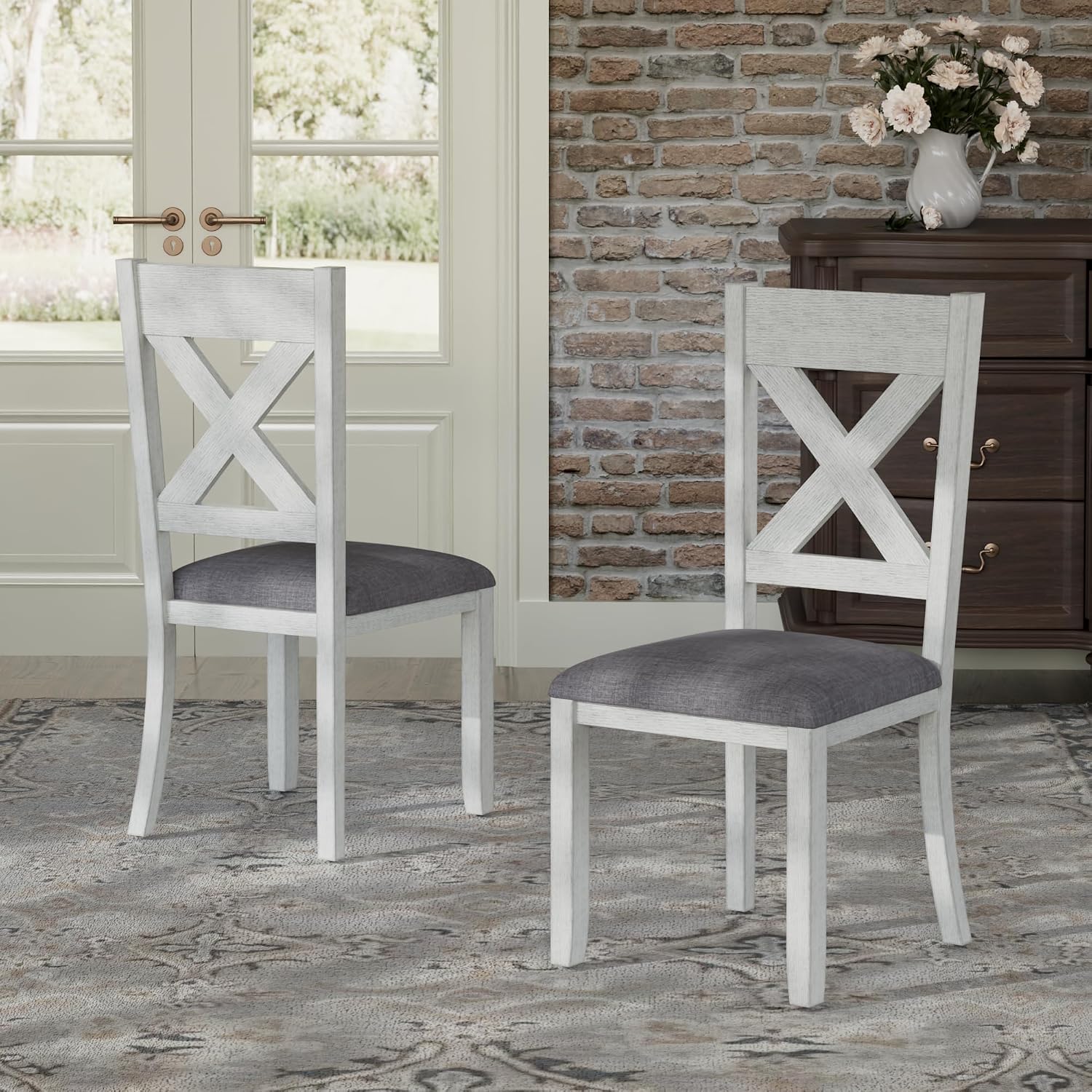 Peatuk Solid Wood Dining Chair Set of 2, Part of Dining Table Set, Mix and Match Table, Chair Sold Separately for Dining Room, Kitchen, Grey
