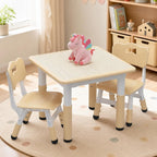 Kids Table and Chairs Set Height Adjustable Table and 2 Chairs for Toddlers | 60*60 cm Graffiti Table | Non-slip Caps | Ergonomic Chair | Rounded Corners | Suitable for Daycare, Classrooms, Home