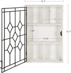 Kate and Laurel Megara Decorative Wooden Wall Hanging Curio Cabinet for Open Storage with Decorative Black Iron Door, Whitewash Finish