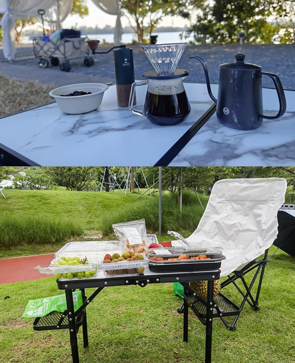 Titanker Small Camping Table Foldable 2ft, Folding Picnic Table with Side Racks & Net, Folding Camp Table Portable Beach Table, Car Camping Essentials, Sturdy Light Aluminum, Gift for Father Husband