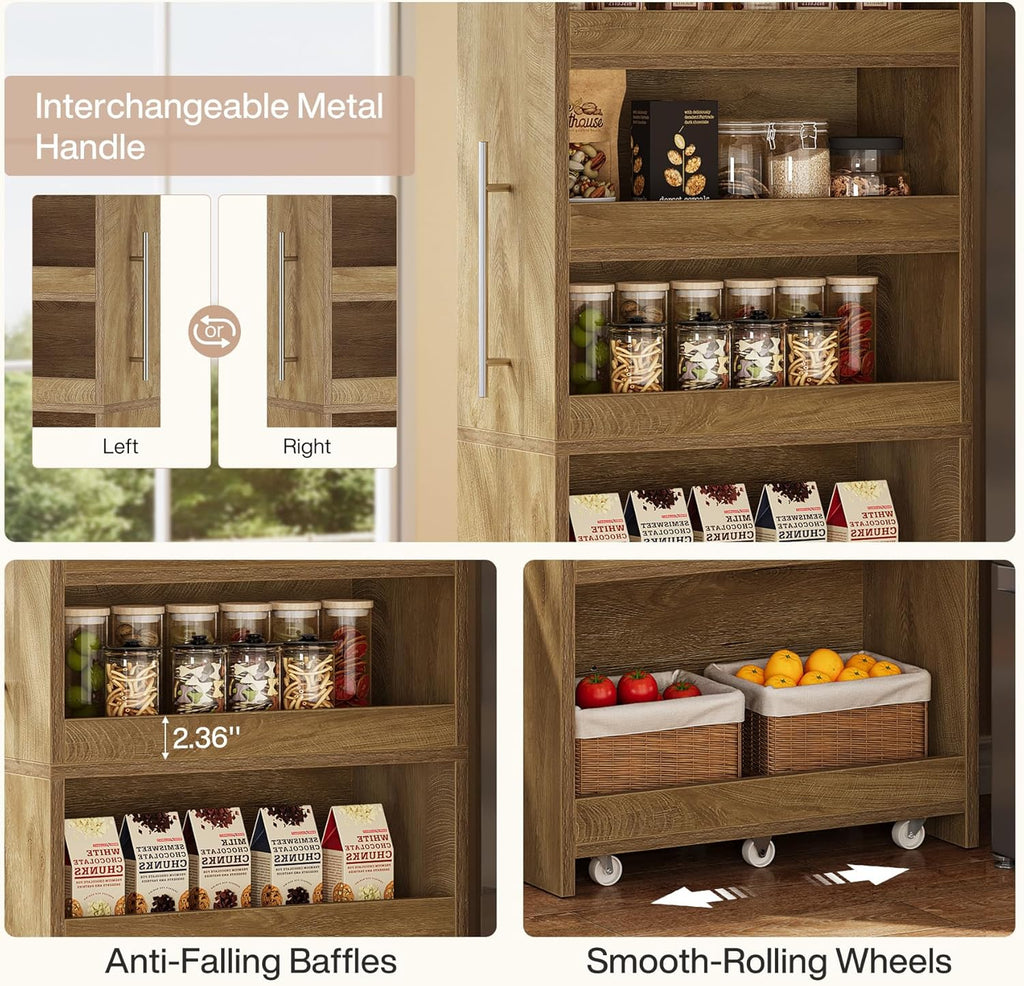 Tribesigns 72.83-Inch Tall Slim Storage Cart with Wheels, 6-Tier Narrow Rolling Utility Pantry Cart, Skinny Mobile Shelving Unit with Metal Handle for Kitchen, Laundry Room, Narrow Spaces, Brown