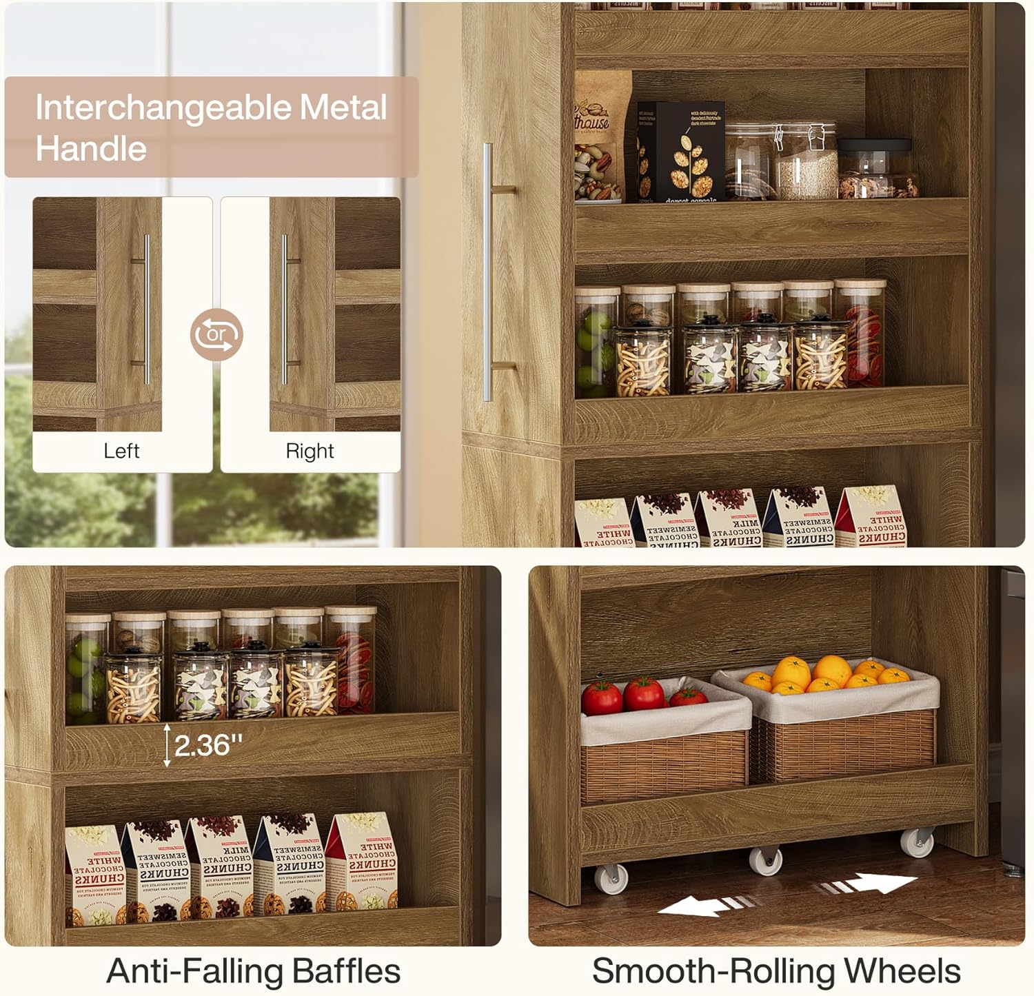 Tribesigns 72.83-Inch Tall Slim Storage Cart with Wheels, 6-Tier Narrow Rolling Utility Pantry Cart, Skinny Mobile Shelving Unit with Metal Handle for Kitchen, Laundry Room, Narrow Spaces, Brown