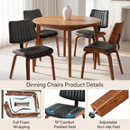 Mid Century Modern Dining Chairs Set of 4, Farmhouse Faux Leather Upholstered Curved Backrest Kitchen Chairs with Walnut Bentwood Frame for Kitchen, Makeup, Desk, Black
