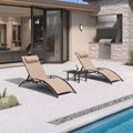 PURPLE LEAF Pool Chaise Lounge Set of 3 Bronze Aluminum Chair, Pebble Gray | 2 Chaise + 1 Table, UV Textilene Fades Less, S-Curve Backrest with Arm, 5 Recline Angles, Adjustable Headrest, Stackable