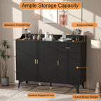 Sideboard Buffet Cabinet with Drawers: 47" Black Fluted Sideboard Cabinet with Storage, Modern Kitchen Cabinets Storage, Credenzas for Living Room (47")