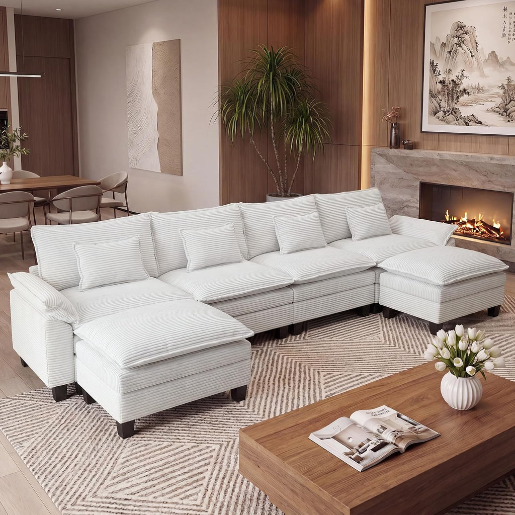 URRED Oversized Modular Sectional Sofa，Solid Beige：157" U Shaped | Modern Comfy Cloud Couch with Movable Ottoman and Pillow, Deep Seat Couches for Living Room, Bedroom or Apartment