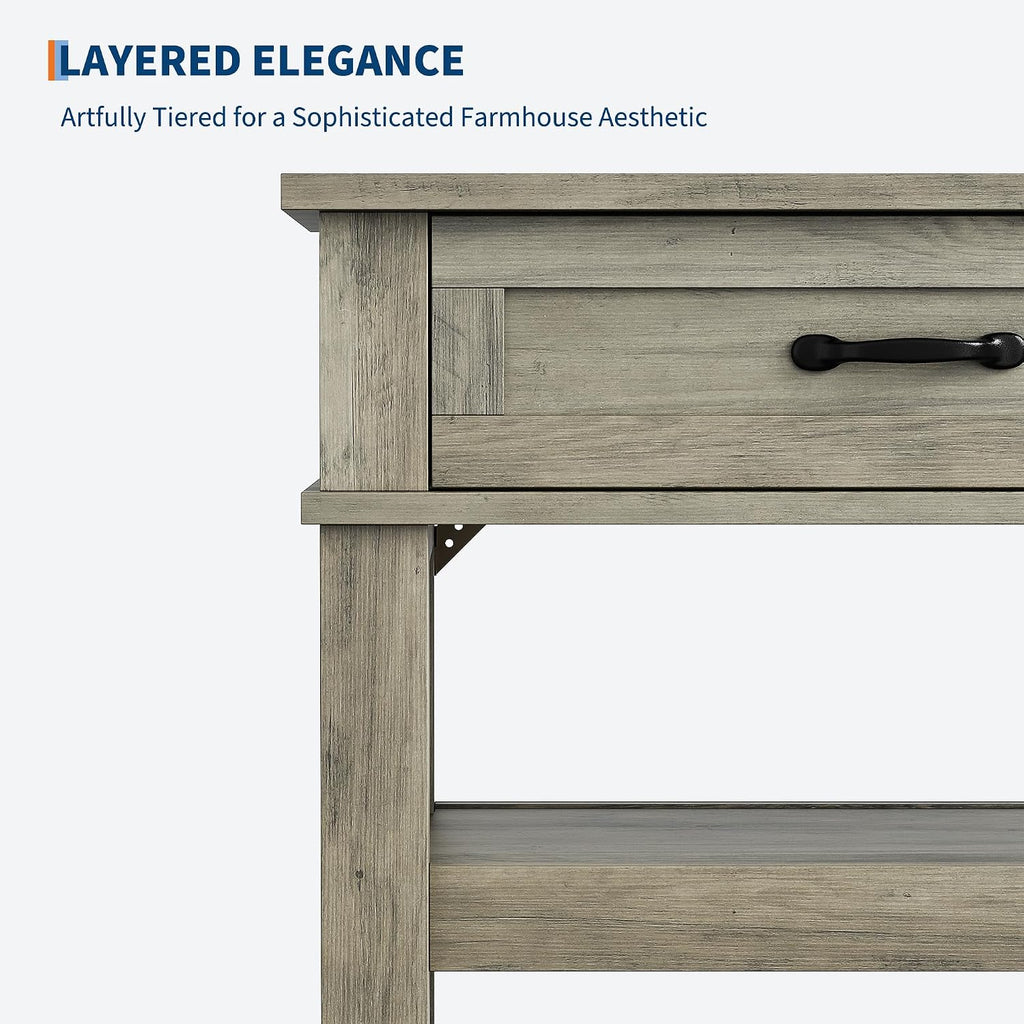 GarveeHome Entryway Table, Console Table with 2 Storage Drawers, 3 Tier Farmhouse Wooden Sofa Table, Hallway Tables for Entryway, Living Room-Grey
