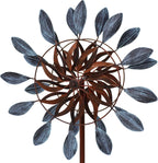 Sunnydaze Whirling Petals Metal Garden Wind Spinner - Spinner Outdoor Decor with 4-Point Step-in Stake - Dual-Wind Motion - 48" H