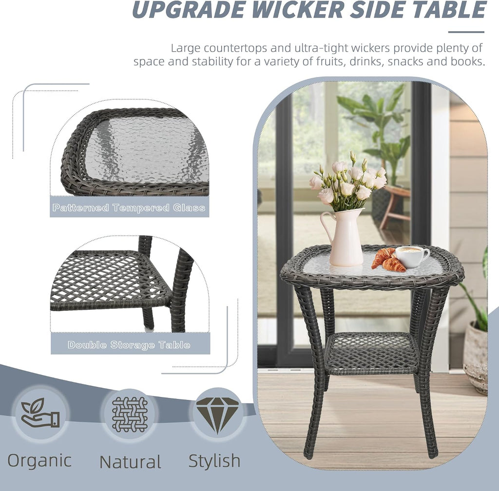 Wicker Rocking Chair, Rattan Patio Rocking Chairs, All-Weather Rocking Lawn Wicker Furniture for Porch Deck Garden Backyard(Grey)，1PC