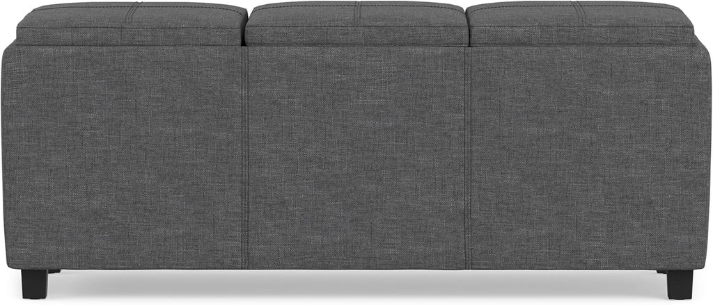 SIMPLIHOME Avalon 42" Wide Linen Look Fabric Storage Ottoman in Slate Grey