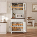 IDEALHOUSE Modern 72-Inch Freestanding Pantry Cabinet – Buffet Hutch with Adjustable Shelves, Large Drawer, Glass & Wooden Doors, Open Storage – Brown & White Contrast – Perfect for Dining Room,