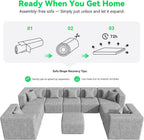 MONVANE Oversized Sectional Couch 10-Seat, Chenille, Light Gray | Sectional Couch for Living Room, Modular Cloud Sofa with Ottoman & 10 Throw Pillows, No Assembly Required