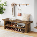 2 Tier Entryway Bench, 47.24" Shoe Bench, Rustic Shoe Rack, Wooden Storage Bench for Entryway Hallway Living Room Bedroom, Easy Assembly, Rustic Brown