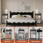 Tall Side Table with Drawer and Shelves, Narrow End Table with Optional Wheels, 4-Tier Small Side Table, 30" High for Living Room, Bedroom, Bathroom, Black & Grey
