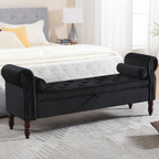 67" End of Bed Storage Bench King Size, Storage Bench for Bedroom, Velvet Bed Bench with Storage Upholstered Tufted Storage Ottoman Bench with Arms for Bedroom, Living Room, Entryway, Black