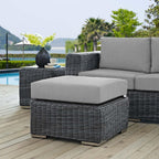 Modway Summon Wicker Rattan Outdoor Patio Sunbrella Square Ottoman in Canvas Gray