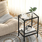 Side Tables Set of 2,Tempered Glass End Tables, 2-Tier Nightstands with Open Shelves, Small Coffee Table with Modern Style, Accent Table Small Table Sofa Table for Living Room, Bedroom, Black