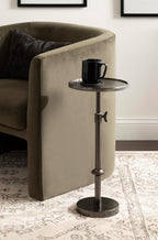 Kate and Laurel Engles Traditional Adjustable-Height Pedestal Drink Table, 10 x 10 x 30, Polished Gunmetal, Vintage Round Living Room Pedestal Table for Indoor Plant Stand with Protective Tabletop Lip