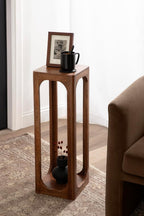 Kate and Laurel Dahl Mango Wood Square Tea Table, 10 x 10 x 30, Walnut Brown, Transitional Boho Wooden Accent Pedestal Table for Living Room Plant Stand or Small Bedroom Nightstand