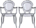 2xhome Stackable Ghost Dining Chair | Transparent Vanity Armchair | Louis Belle Style Kitchen Patio Chair Parent (2, Smoke, Armchair)
