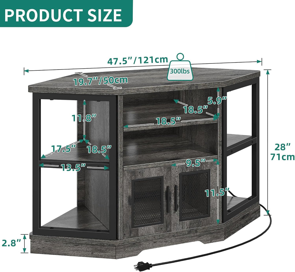 YITAHOME Farmhouse TV Stand with Power Outlet, Corner TV Stand for 50 Inch TV, Entertainment Center with Storage, TV Console Cabinet for Living Room, Grey Oak