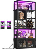 Armocity 82.6" Tall Bar Cabinet with Power Outlets & LED Lights, Liquor Cabinet Bar for Home, Reversible Coffee Station Wine Cabinet with Glass Holder & Wine Rack for Small Space, Black