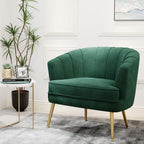 Andeworld Velvet Accent Chair, Barrel Armchair, Green | Velvet Upholstery, Golden Metal Legs, Comfy Barrel Back, Modern Style, Living Room Bedroom Office
