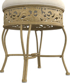 Hillsdale Villa III Backless Metal Vanity Stool with Ornate Lattice Detailing, Antique Beige