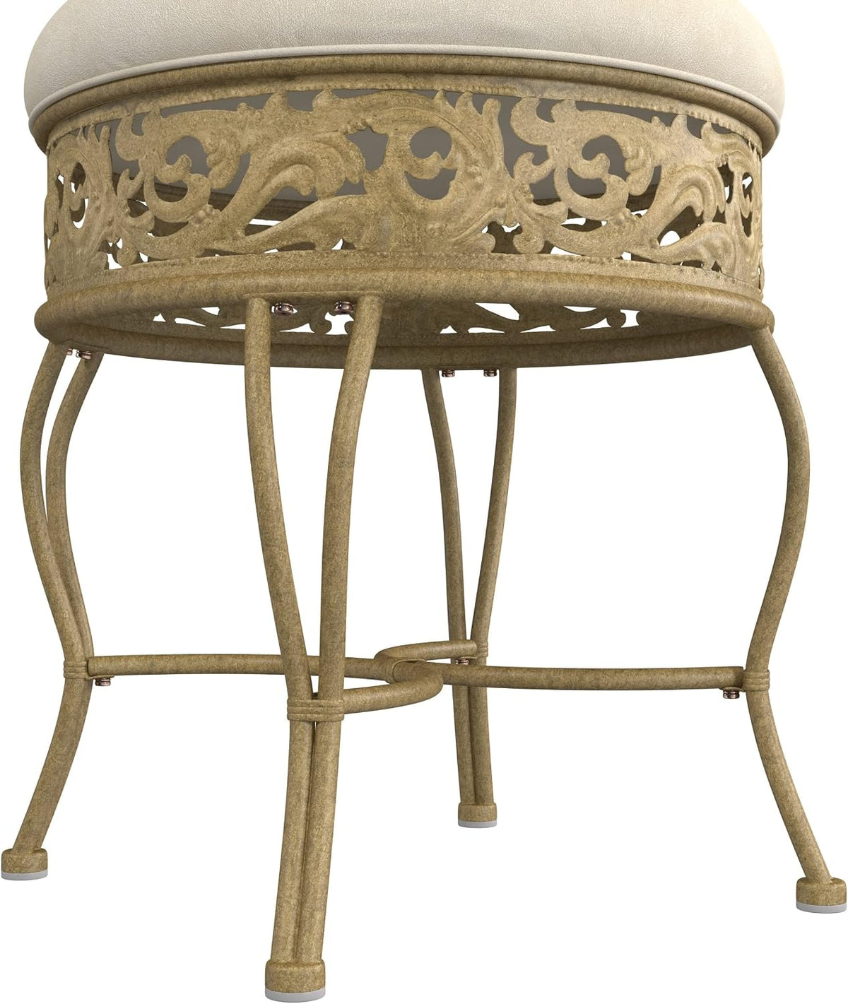Hillsdale Villa III Backless Metal Vanity Stool with Ornate Lattice Detailing, Antique Beige