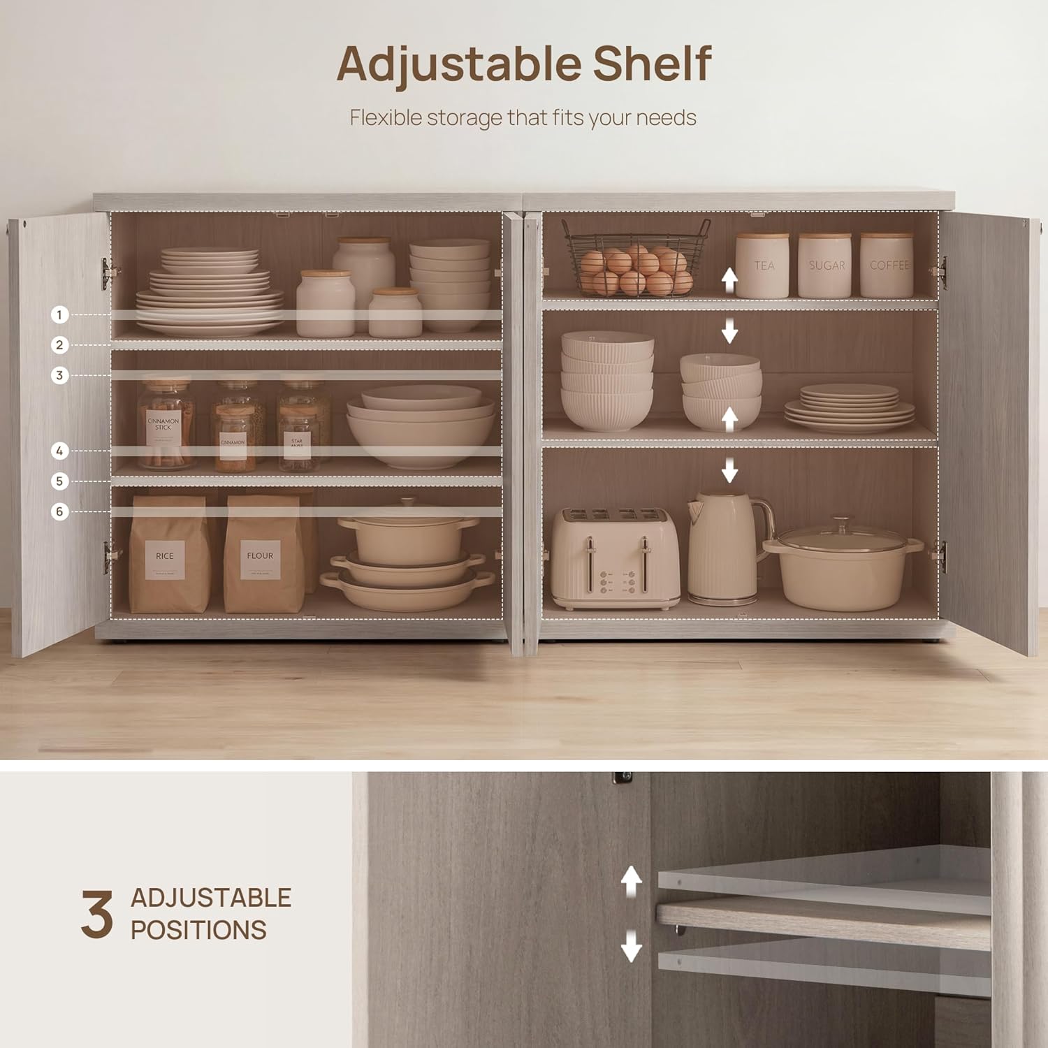 SICOTAS Buffet Cabinet with Storage Accent Sideboard Modern Credenza with Doors & Shelves Fluted Media Console Mid Century Coffee Bar Table for Living Room Kitchen Dining Room Hallway(3PCS)
