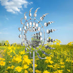 Windmill for Yard and Garden,Wind Spinner,Magical Metal Windmill, 3D Wind Powered Kinetic Sculpture, Dual-Tiered Opposite-Directional Rotation, Stainless Steel Wind Spinners (Silver)