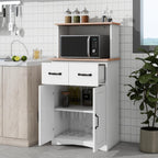 Modern White Wooden Kitchen Pantry Cabinet with Microwave Stand, Storage Drawer & Adjustable Shelf – Space-Saving Organizer for Small Kitchens