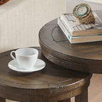 WILLIAMSPACE 24" Round Nesting Coffee Table Set of 2, Solid Wood Coffee Tables Mid Century Rustic Farmhouse Side End Tea Table for Living Room, Apartment (Drak Brown)