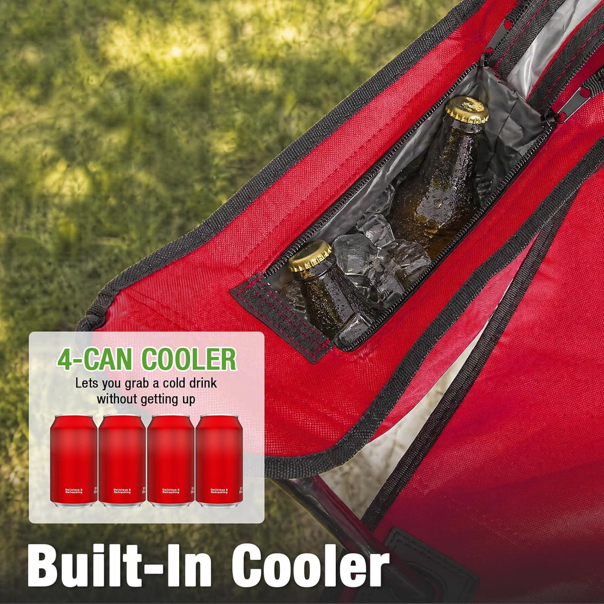 Heavy Duty Camping Chair 2-Pack, 400 LBS Capacity Folding Outdoor Chair with Cooler Bag, Oversized Portable Chair with Mesh Back & Cup Holder for Camping, Fishing, Tailgating (Red)