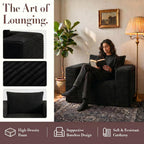 Mini Single Sofa Chair, Corduroy Cloud Couch with Pillow & Wide Armrests, High-Density Foam Reading Lounge for Living Room & Bedroom – No Assembly Required, Black