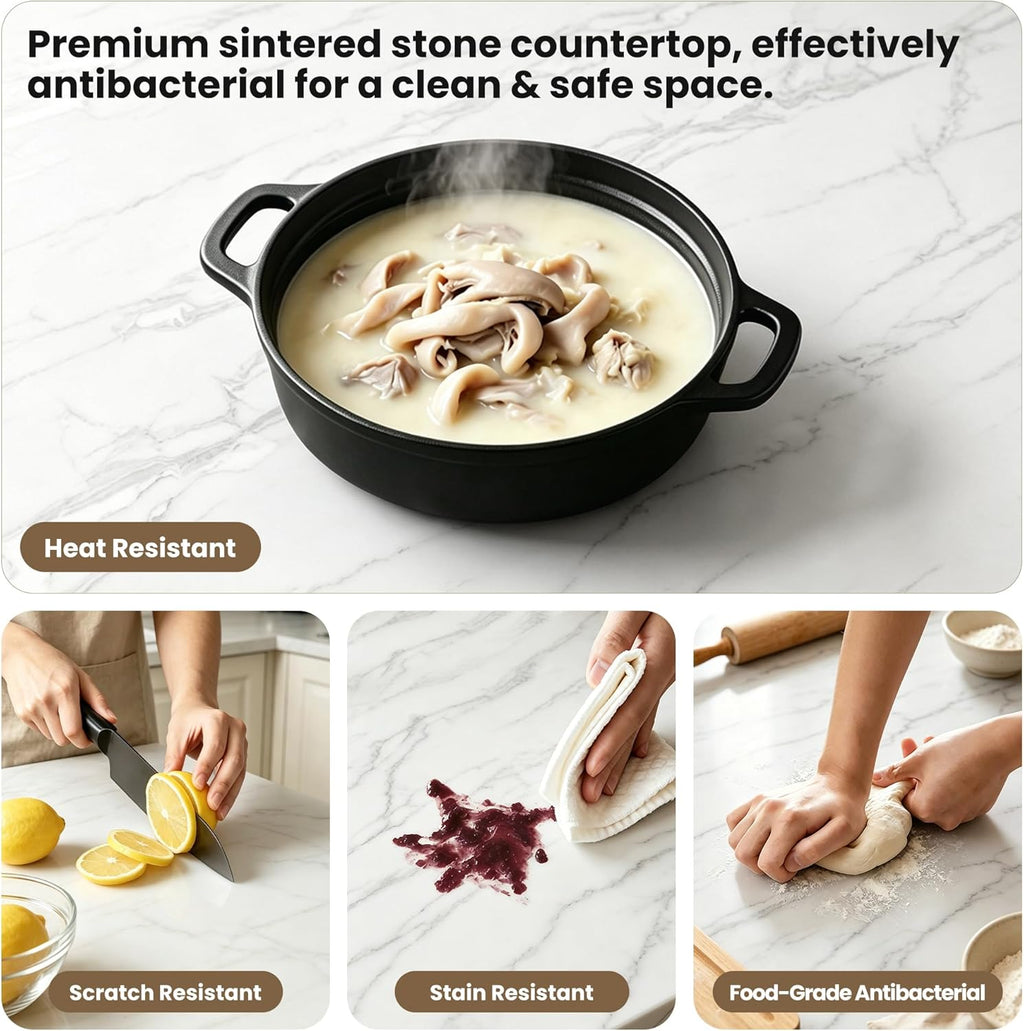 Marble Expandable Table for 8-12 People, 78.74-110.24 Inch Adjustable Length, Heat Resistant Scratch-Resistant Sintered Stone Table Top for Kitchen Dining Room Family Party