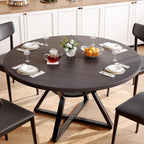 Concho 55" Round Dining Room Table for 6-8,Circle Kitchen Dining Dinner Table with Pedestal Metal Frame,Space Saving Wood Kitchen & Dining Room Furniture, Deep Grey