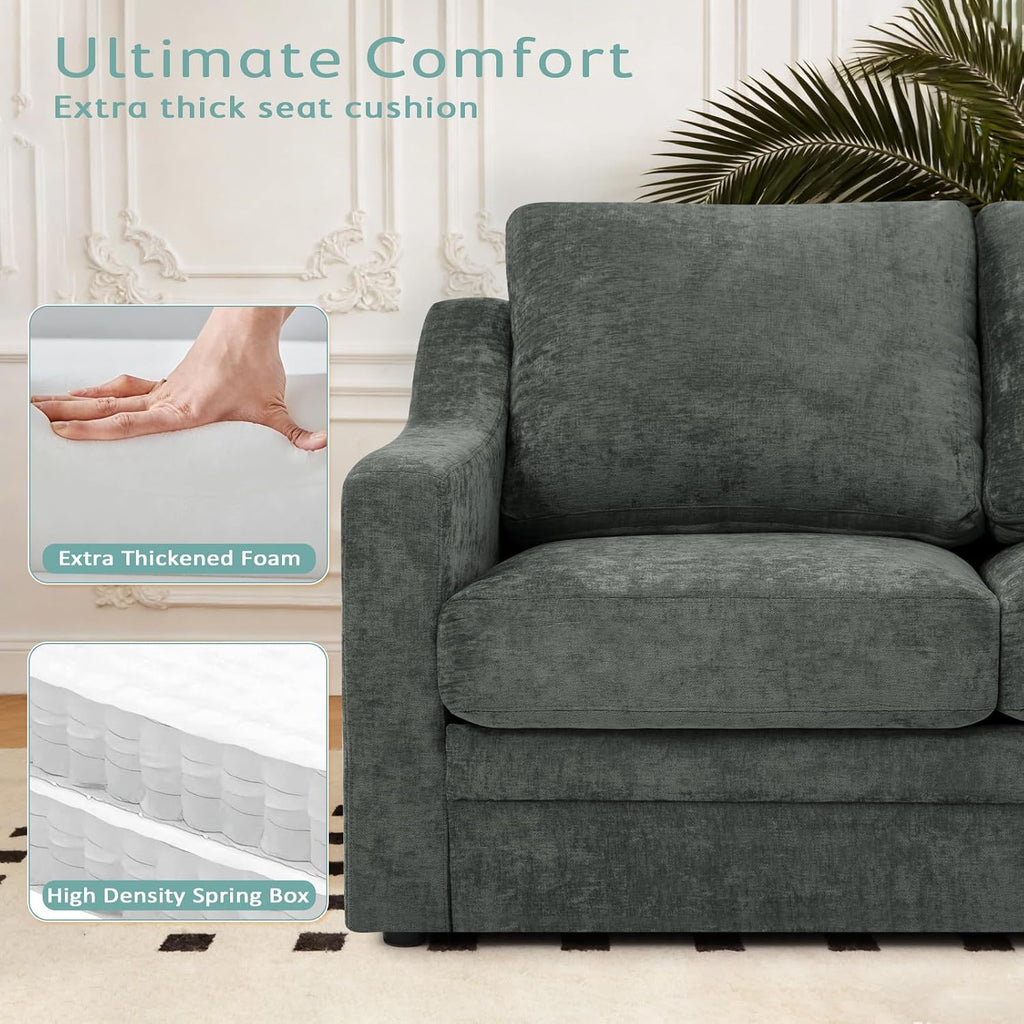 2 Pieces Chenille Sofa Set w/Soft Back Cushion, Grey | Modern 2 Seat & 3 Seats Couch Set w/Deep Seat Space, Upholstered Love Seat & Sofa w/High Density Foam for Living Room