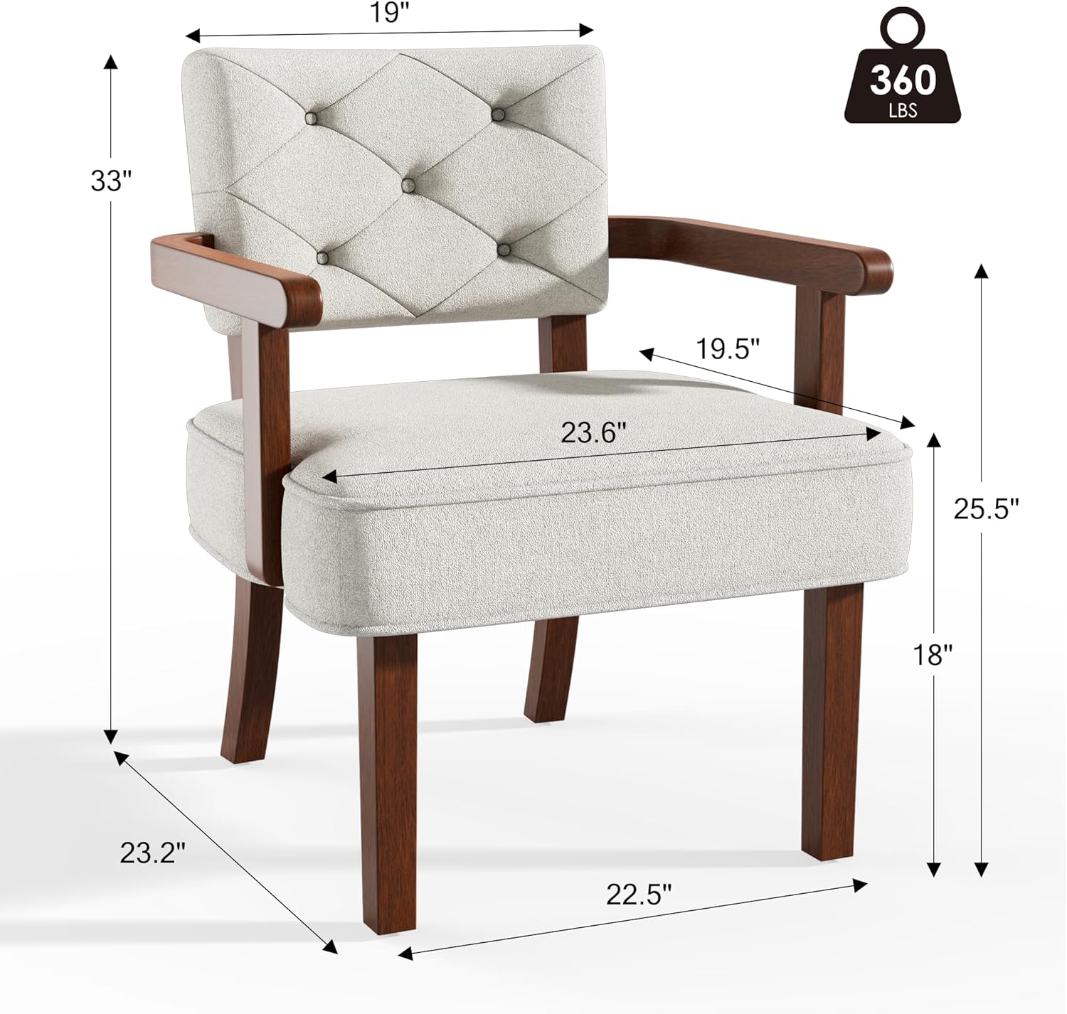 Versatile Accent Chair for Bedroom, Mid Century Modern Arm Chair, Butacas para Sala, Upholstered Wooden Chairs with Arm Rest, Tufted Backrest,Cushion, for Office, Living Room, Reading, Beige