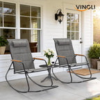 VINGLI Outdoor Rocking Chair, 450lbs Capacity Portable Outdoor Rocker with Footrest, Hard Armrests, Pillow, All Weather Porch Rocker for Garden, Living Room, Patio, Lawn (Black&Gray, with footrest)